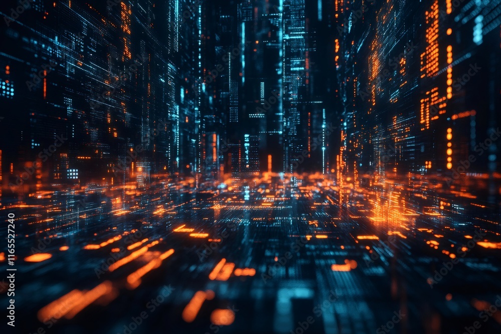 Leinwandbilder futuristic server room visualization showing big data flowing through digital space