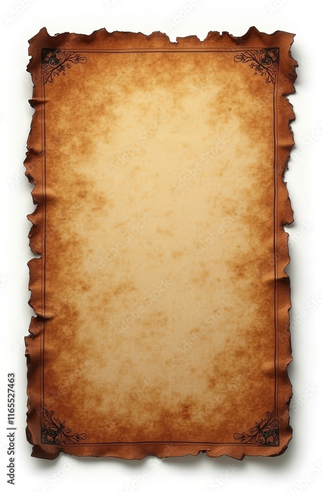 Poster ancient scroll texture: a digitally enhanced image of an aged parchment scroll, featuring a distress
