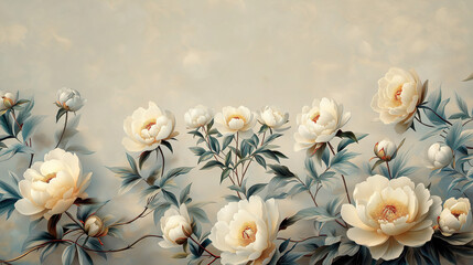 White lush flower painted on textured paper. Digital painting