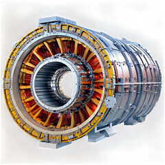 A cross-section of the Large Hadron Collider with glowing beams of particles.
