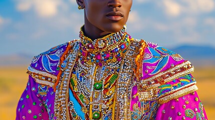 Obraz premium Vibrant African Ceremonial Outfit Portrait