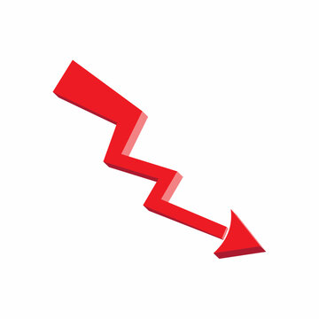 3d red arrow down stock market down, losing market, market all time low, failure red icon 
