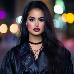 Modern Model Posing in Urban Night Setting