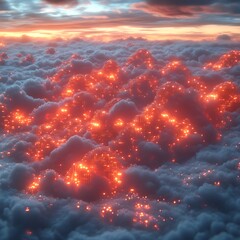 Glowing Structures Rise Above a Sea of Clouds at Sunset