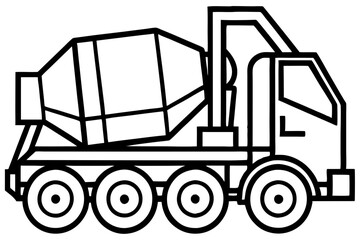 Line Art  of Cement Mixer Truck Vector Illustration