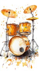 208. drums, watercolor, yellow, high detail, isolated on a white background, --ar 9:16 --v 6.1 Job ID: 1bb03078-8eca-4321-88a9-02c6b2b14b38