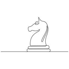 Knight chess  single line art, continuous one line drawing of  Isolated outline vector icon