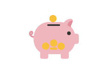 Minimalist piggy bank illustration with coins, symbolizing saving and financial planning, set against a soft pink backdrop.