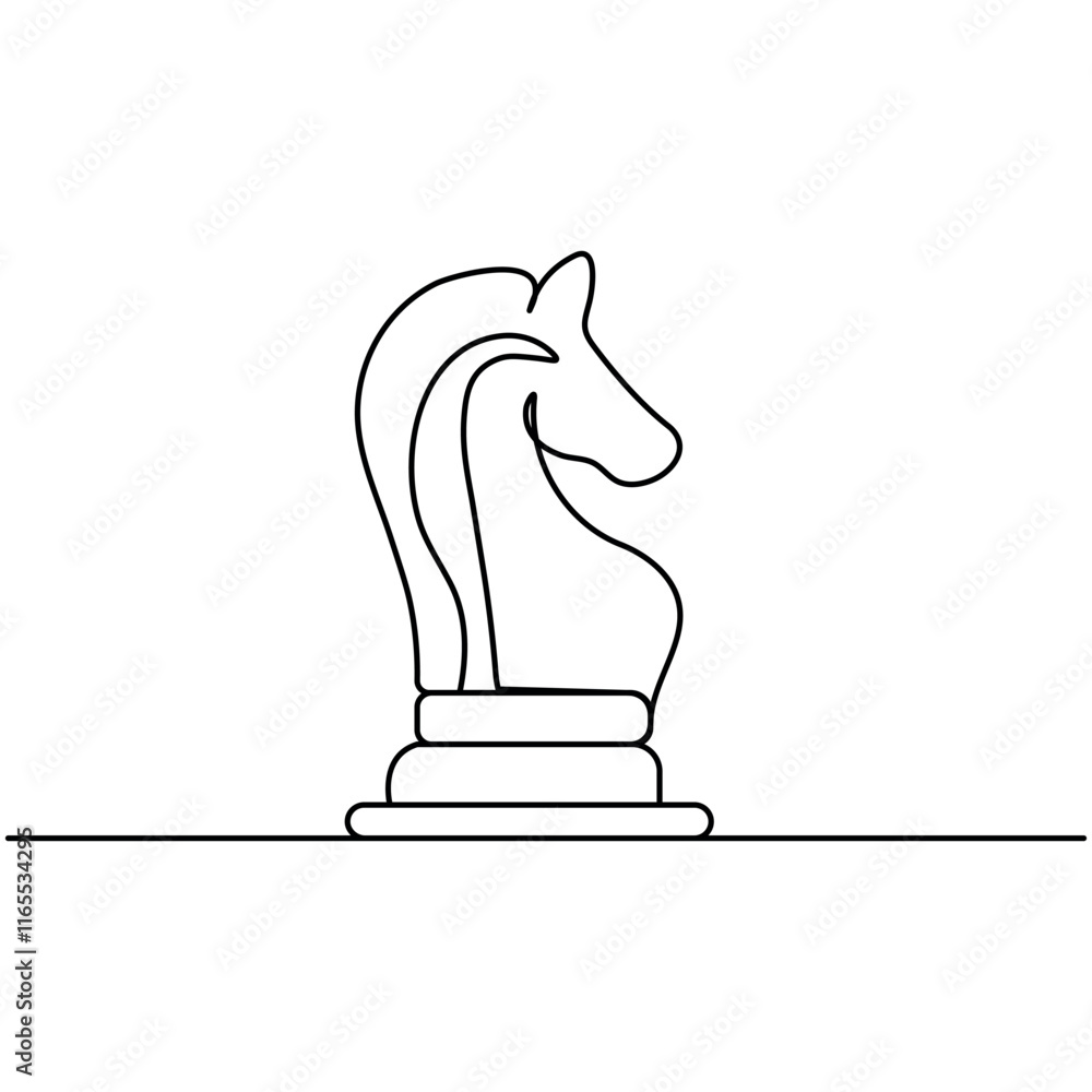 Poster knight chess single line art, continuous one line drawing of isolated outline vector icon