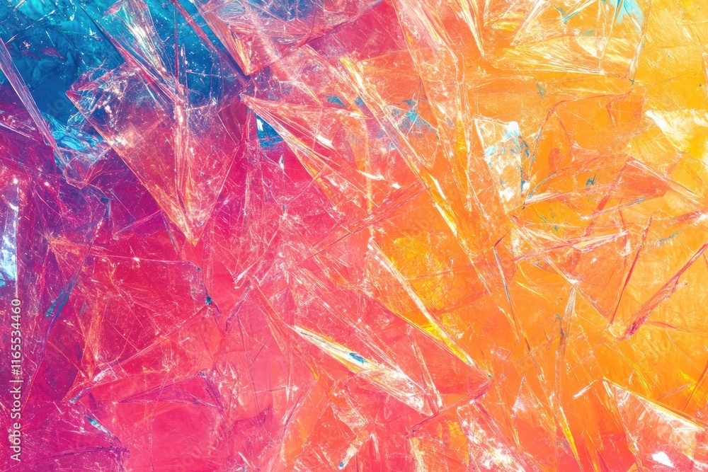 Poster Colorful cellophane creating an abstract iridescent rainbow gradient background