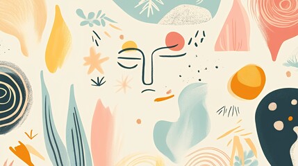 Obraz premium Abstract Art Featuring A Face Among Organic Shapes