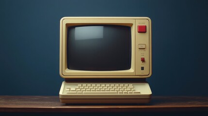 Vintage beige computer, CRT monitor, keyboard.