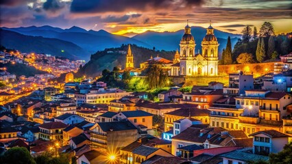 Fototapeta premium Cuenca Ecuador Night Panorama - Long Exposure Architecture