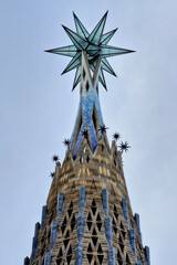 detail of the tower of the virgin mary of the sagrada familia in barcelona spain