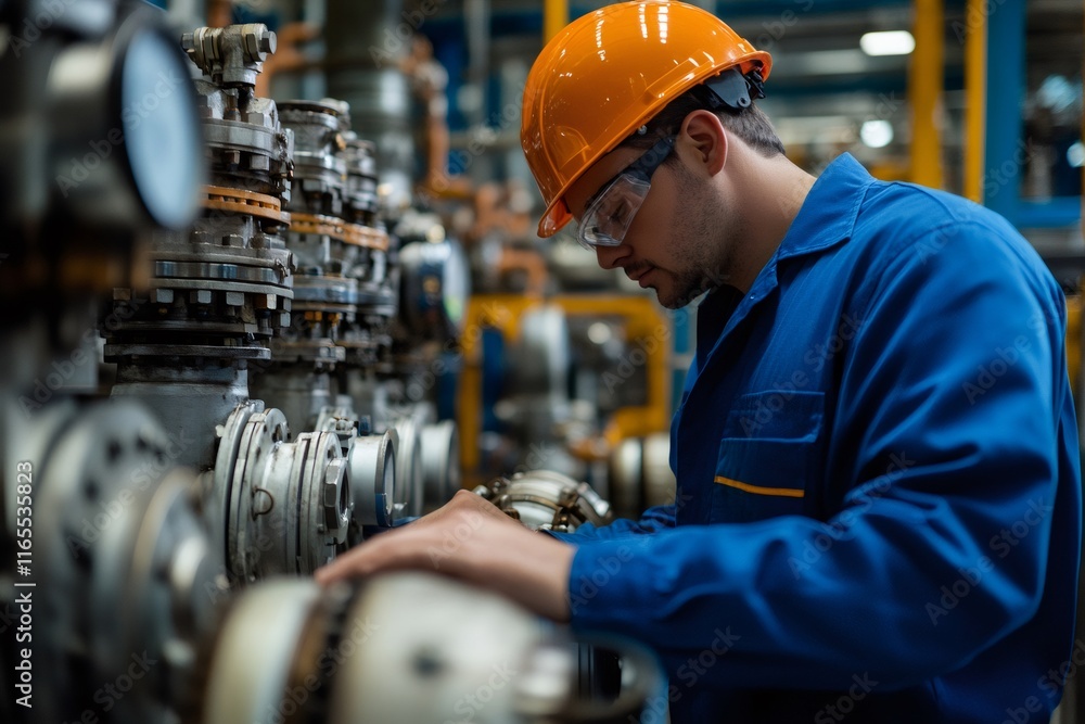 Aufkleber industrial engineer checking a pipeline in a factory