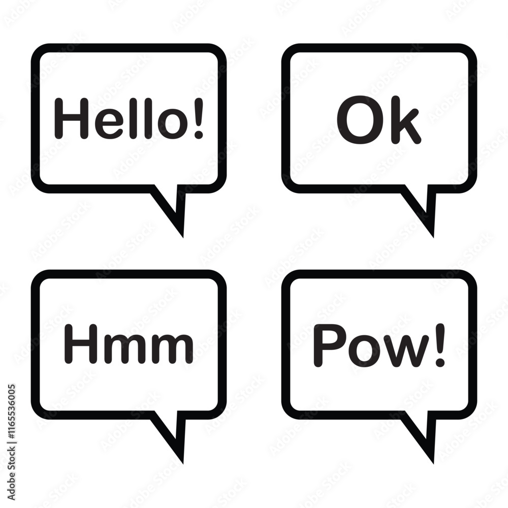 Poster speech bubble icon set. speech bubbles set with short messages. talk bubble square shape. stock vect