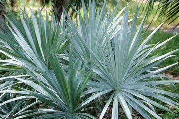 Obraz premium Silver saw palmetto is a distinctive palm species known for its fan-shaped leaves. 