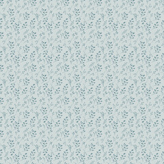 The image you uploaded is a seamless pattern featuring small, delicate botanical elements. The pattern includes various types of leaves and branches, drawn in a minimalist style with light blue and gr