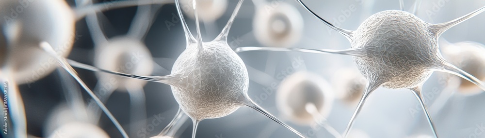Poster a close-up view of interconnected cells with delicate structures, illustrating the complexity of cel