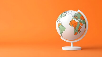 Colorful globe on orange background illustrating world map details