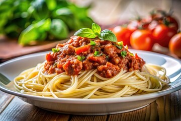 Delicious Italian Spaghetti Bolognese Double Exposure