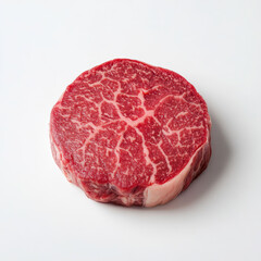 Fototapeta premium High-quality marbled beef steak on a clean white background showcasing intricate fat distribution for culinary and gourmet food photography needs