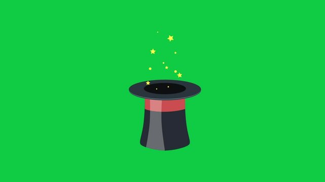 A magician's hat with sparkles on a green background, symbolizing magic, imagination, and stage performance creativity.