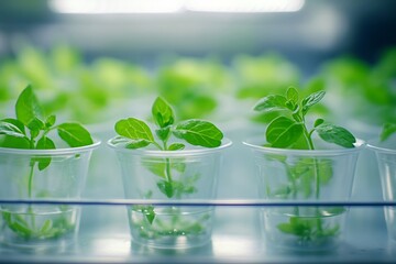Genetically modified plants growing in hydroponic system under led lights