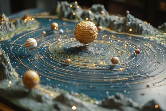 Solar system model showcasing planets and their orbits in science center exhibit