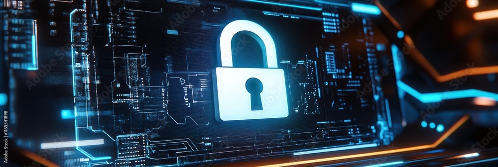 Poster digital lock symbol representing data security and privacy in a technological environment
