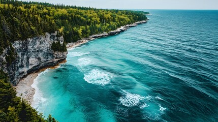 Coastal Cliffs Forest Meets Turquoise Ocean Waves