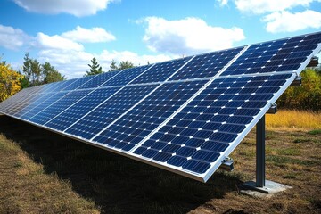 Solar panel testing in a rural field under a clear blue sky
