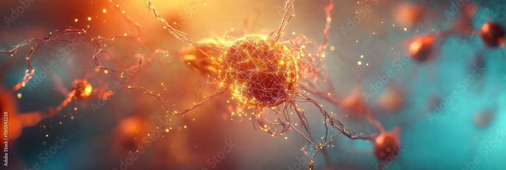 Poster abstract depiction of artificial intelligence intertwined with neural networks and connectivity