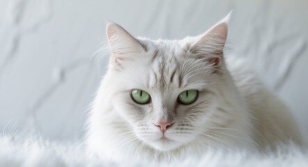 A cat with a greenish yellow eye stares at the camera