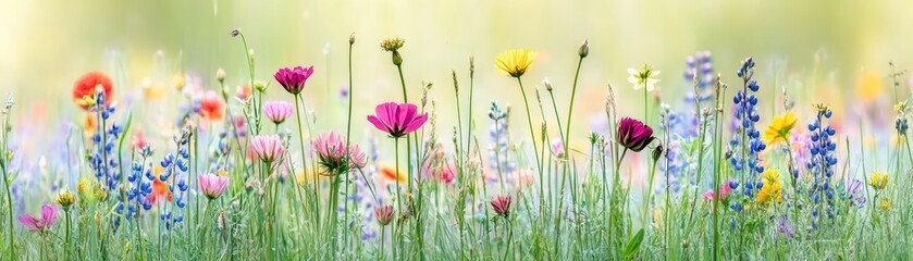 A breathtaking tapestry of wildflowers in full bloom across serene field vivid
