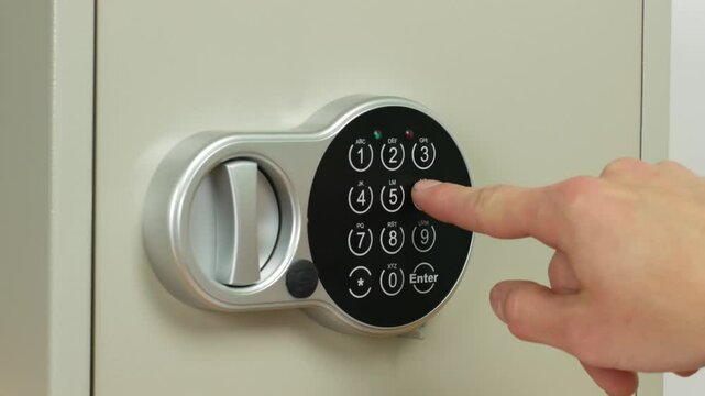 Entering a combination of numbers to open a safe and taking cash, drug and white envelope away