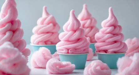 National Cotton Candy Day Delicious pink cotton candy dessert in cups with fluffy texture and sweet treats for festive celebrations