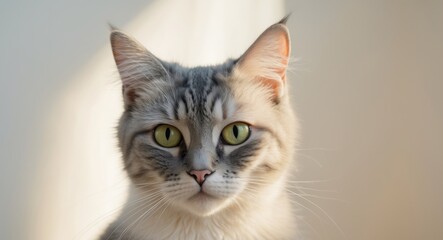 Obraz premium A cat with a yellowish green eye is staring at the camera