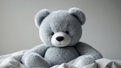 Soft gray teddy bear with plush texture and charm