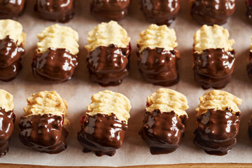 Homemade Christmas cookies dipped in chocolate