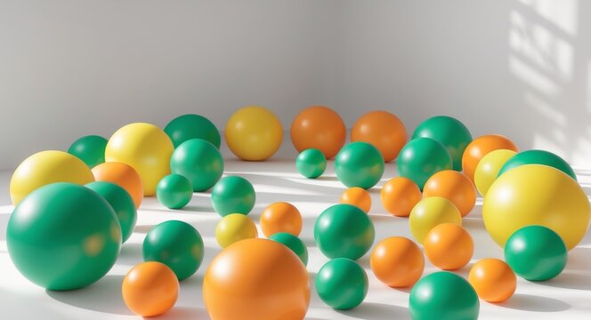 A series of green and orange balls are arranged in a circle