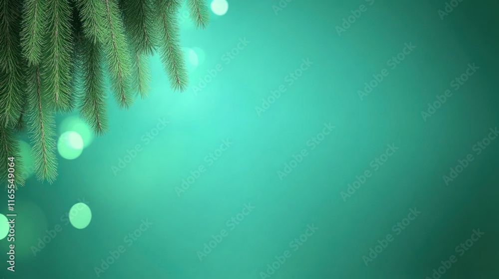 Poster a serene background featuring evergreen branches and soft bokeh lights.