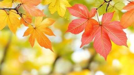 Obraz premium Autumn Leaves Displaying Vibrant Fall Colors On Branches