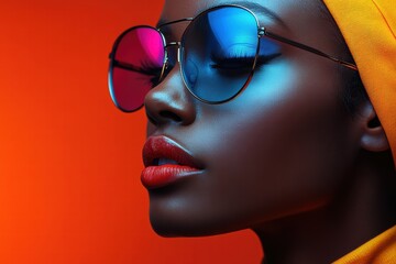 Creative graphic layout for promotional flyer featuring a stylish model in vibrant colors