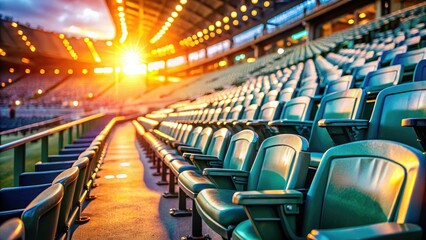 Obraz premium Empty Ballpark Bokeh, Stadium Seats, Empty Stands, Baseball, Soccer, Vivid Colors, Soft Focus