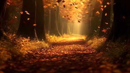 Fototapeta premium Autumn Hiking Trail with Colorful Leaves Underfoot