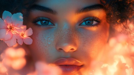 Portrait of a woman with floral accents and soft light