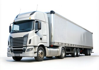 Empty White Semi Truck Delivery Refrigerator Haul - 3D Rendering
