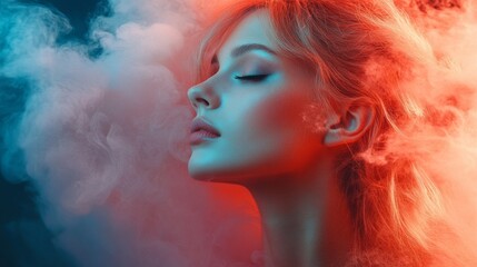 Side profile of a woman surrounded by dreamy mist
