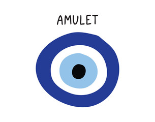 Amulet from the evil eye isolated icon. Traditional blue amulet. Inscription amulet or amulet sign from the evil eye.